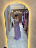 Vestido lila off shoulder corte A image 0