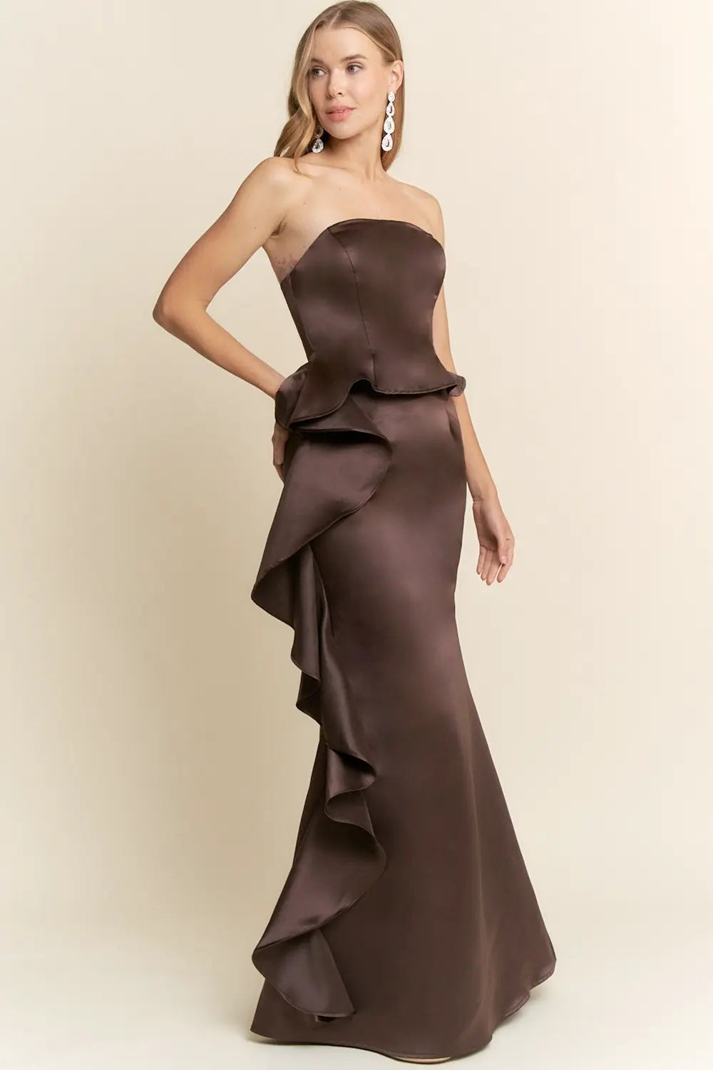 Vestido strapless café escarola lateral image 1