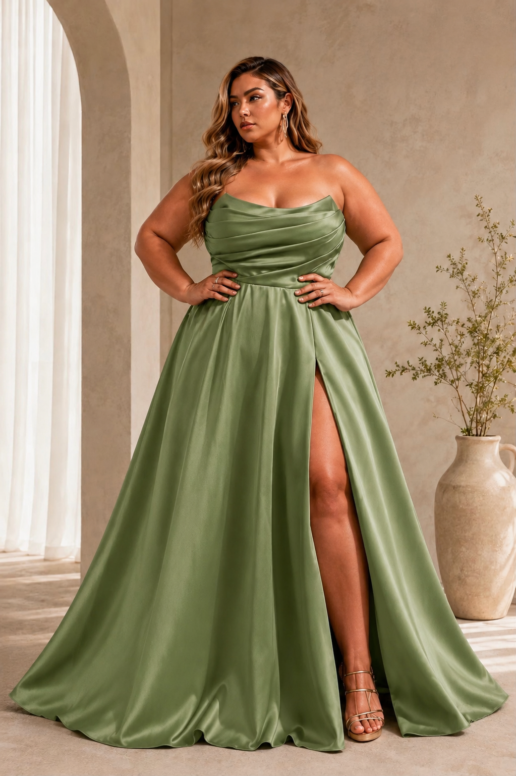 Verde sage strapless corte A