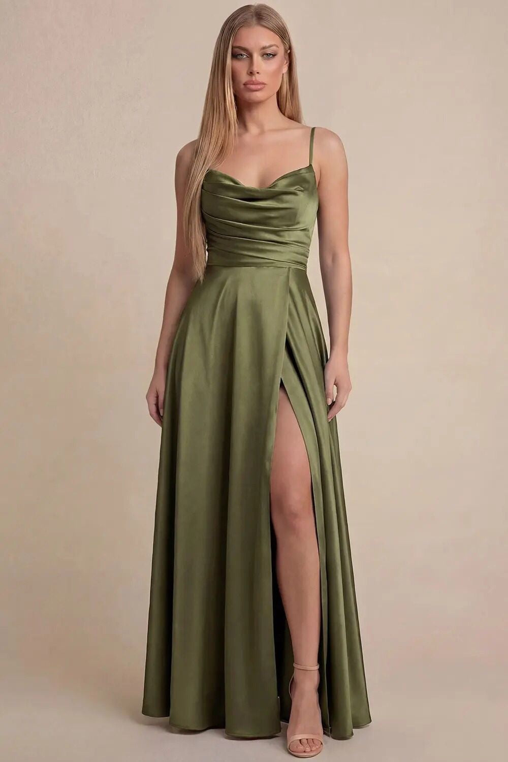 Vestido verde olivo corte A image