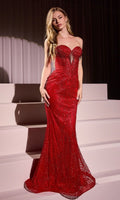 Vestido rojo strapless con aplicaciones image 0