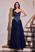 Azul marino strapless falda plisada y corsé image 0