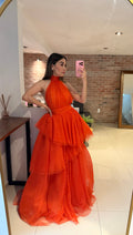 Vestido naranja tul Olanes escote en espalda image 0