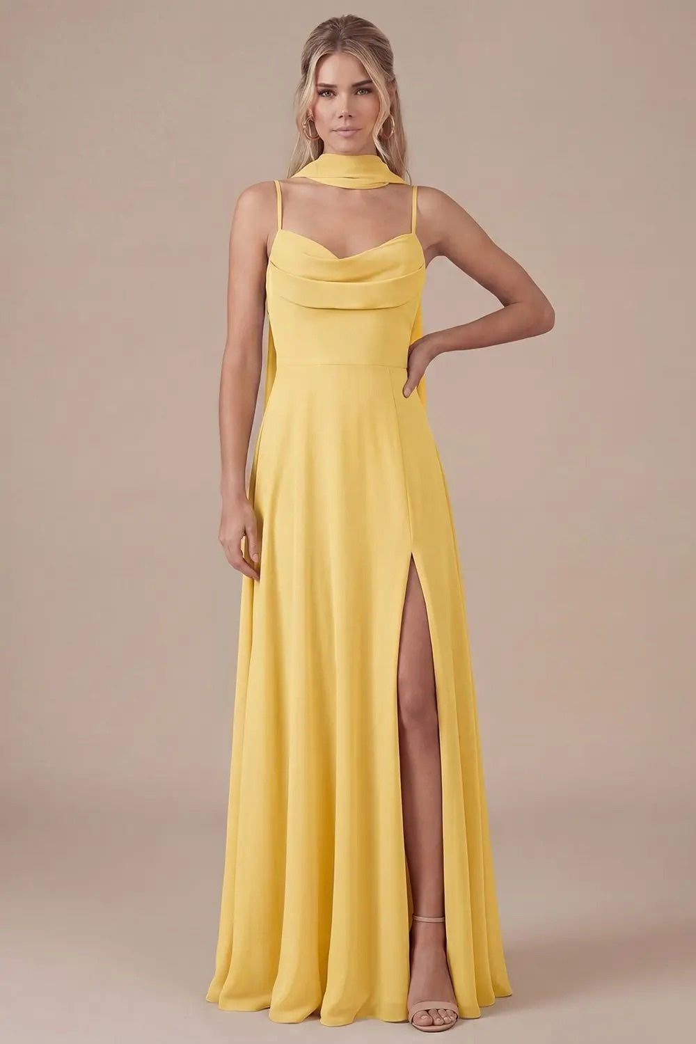 Vestido amarillo corte A con estola image 1