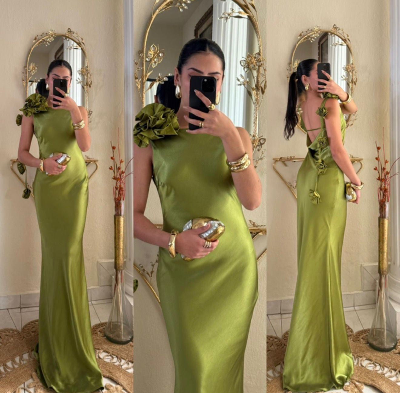 Vestido chartreuse satinado image 0