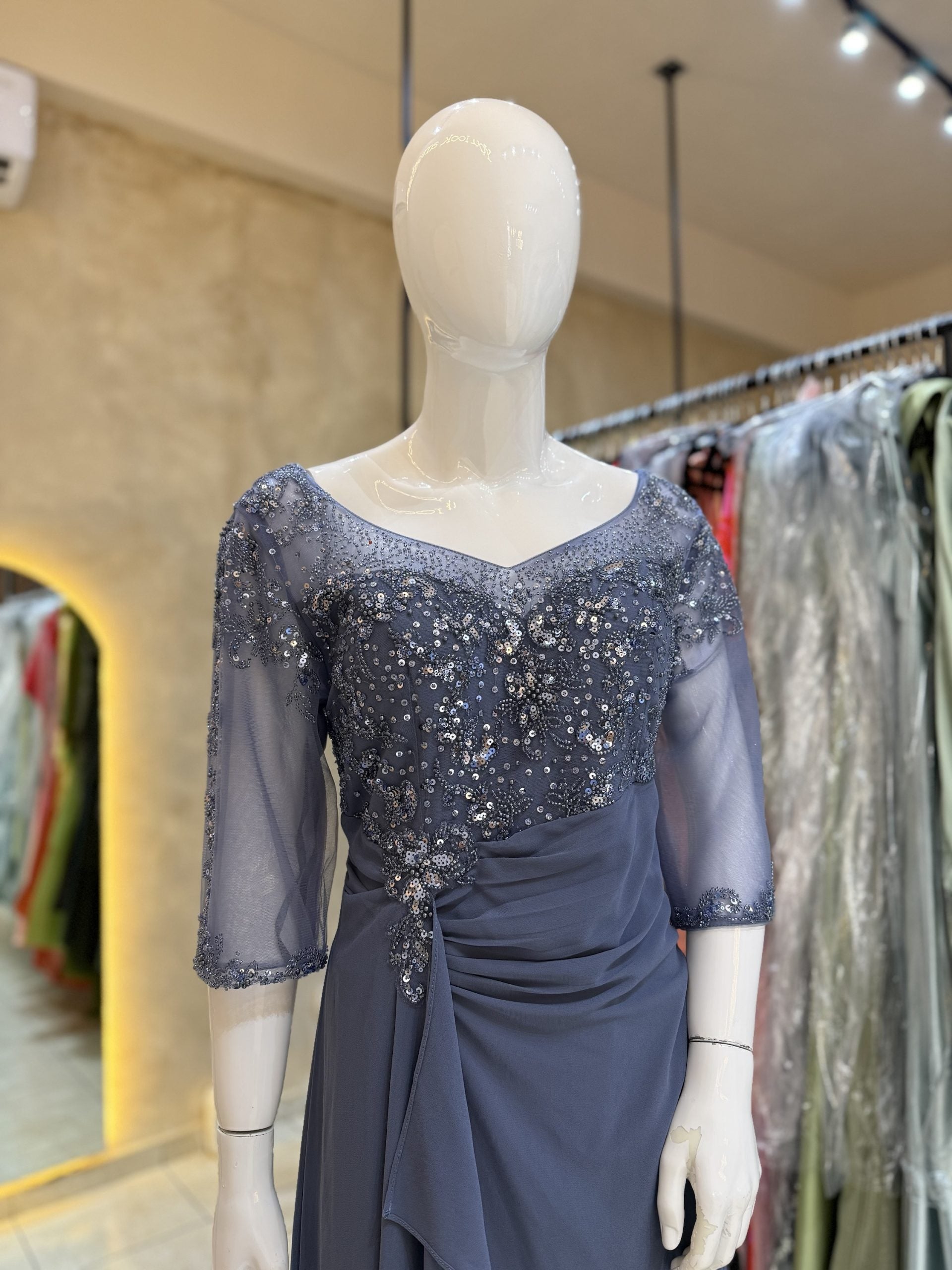 Vestido dusty blue manga larga image 1