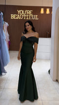 Vestido verde olivo off shoulder bandage image 0