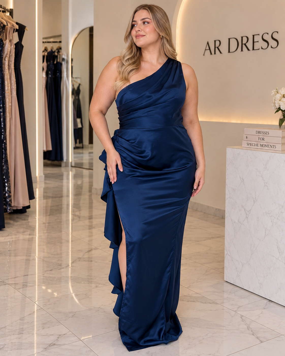 Vestido azul marino asimétrico