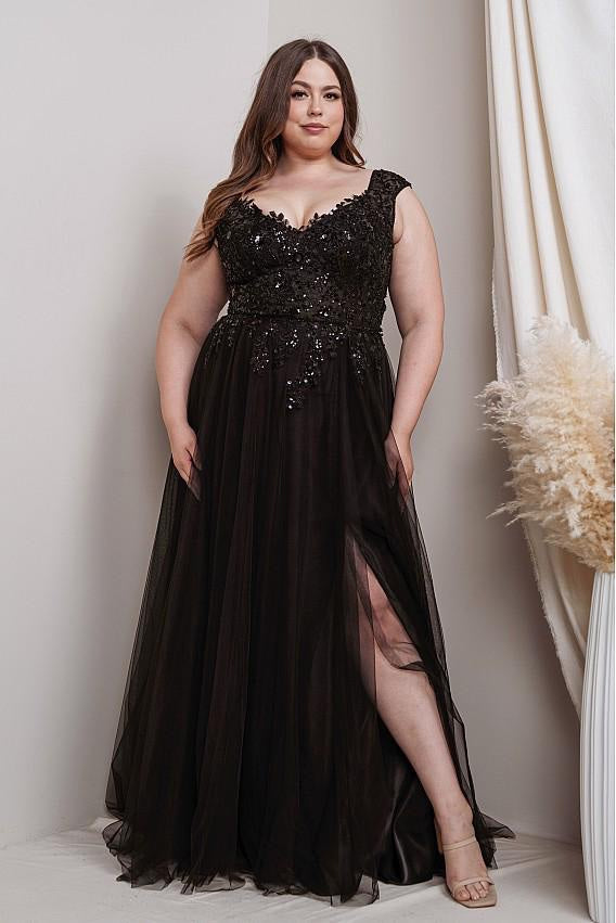 Vestido negro tul con aplicaciones image