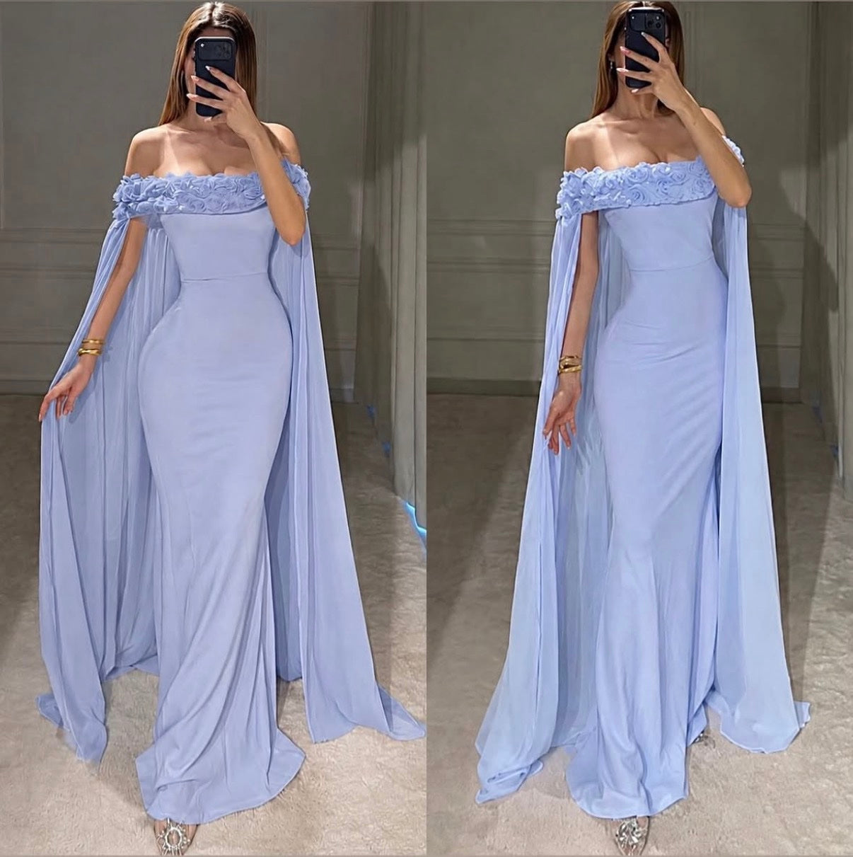 Vestido azul cielo con capa image