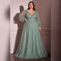 Vestido manga larga tul verde sage image 0