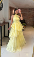 Vestido amarillo tul halter espalda descubierta image 0