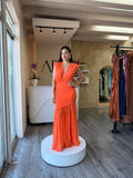 Vestido naranja mesh escote V image 0