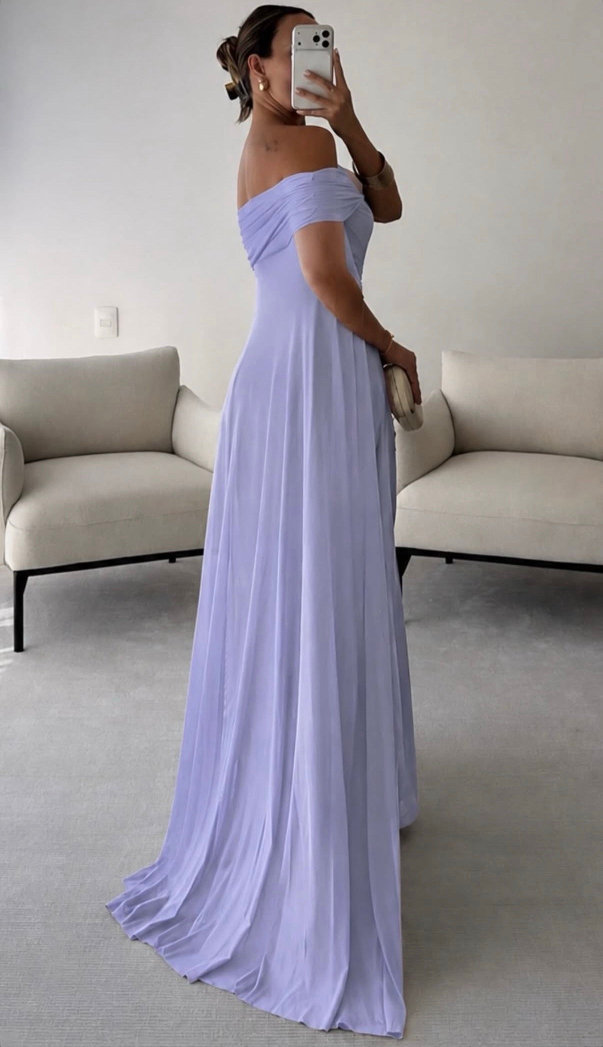 Vestido off shoulder con capa mesh image 0