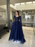 Vestido azul marino tul corte A image 0