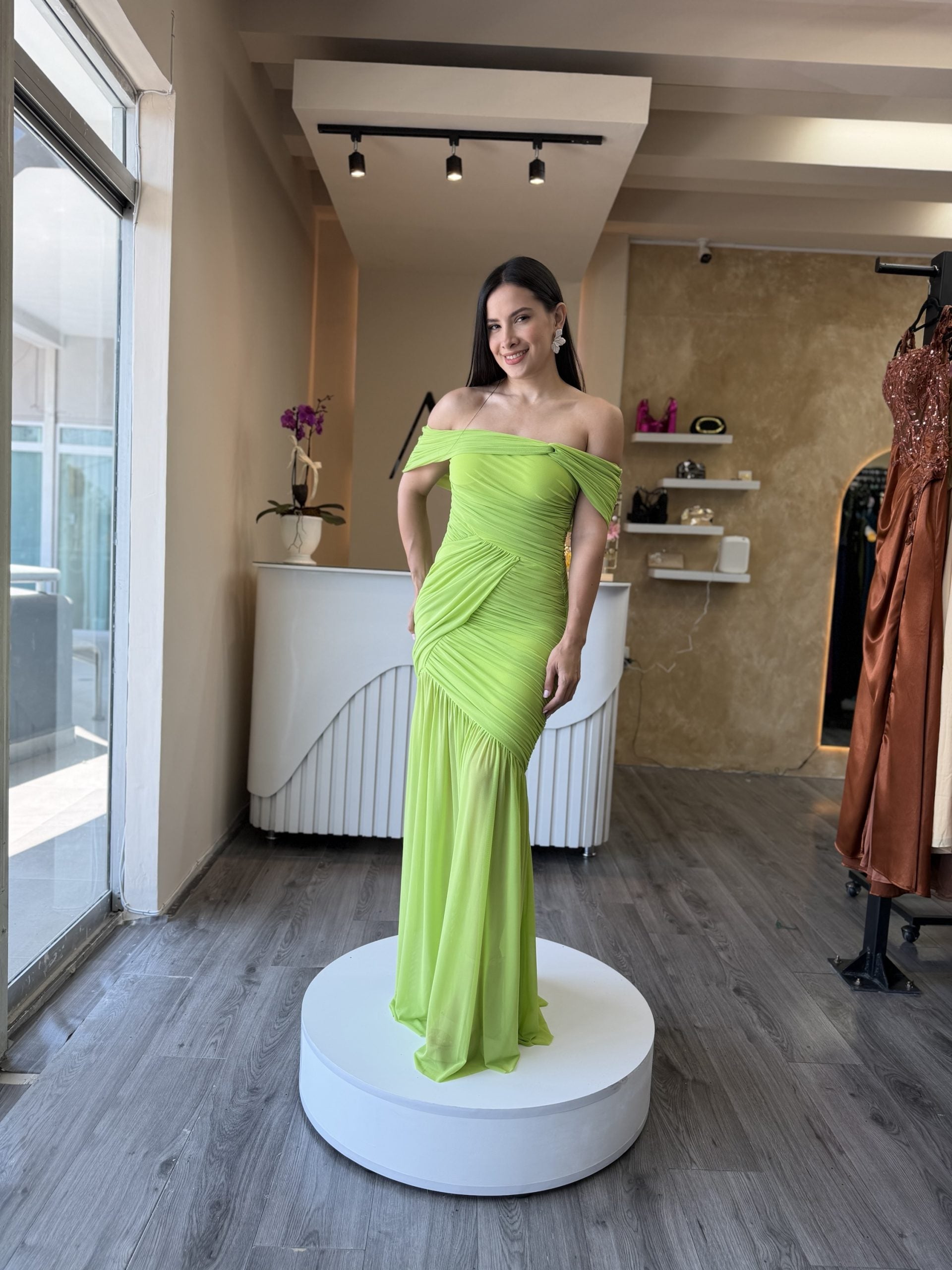 Vestido verde lima licra mesh image 0
