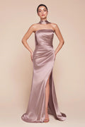 Vestido rosa palo satinado con corsé image 0