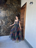 Vestido tul escarola en hombro multicolor image 0