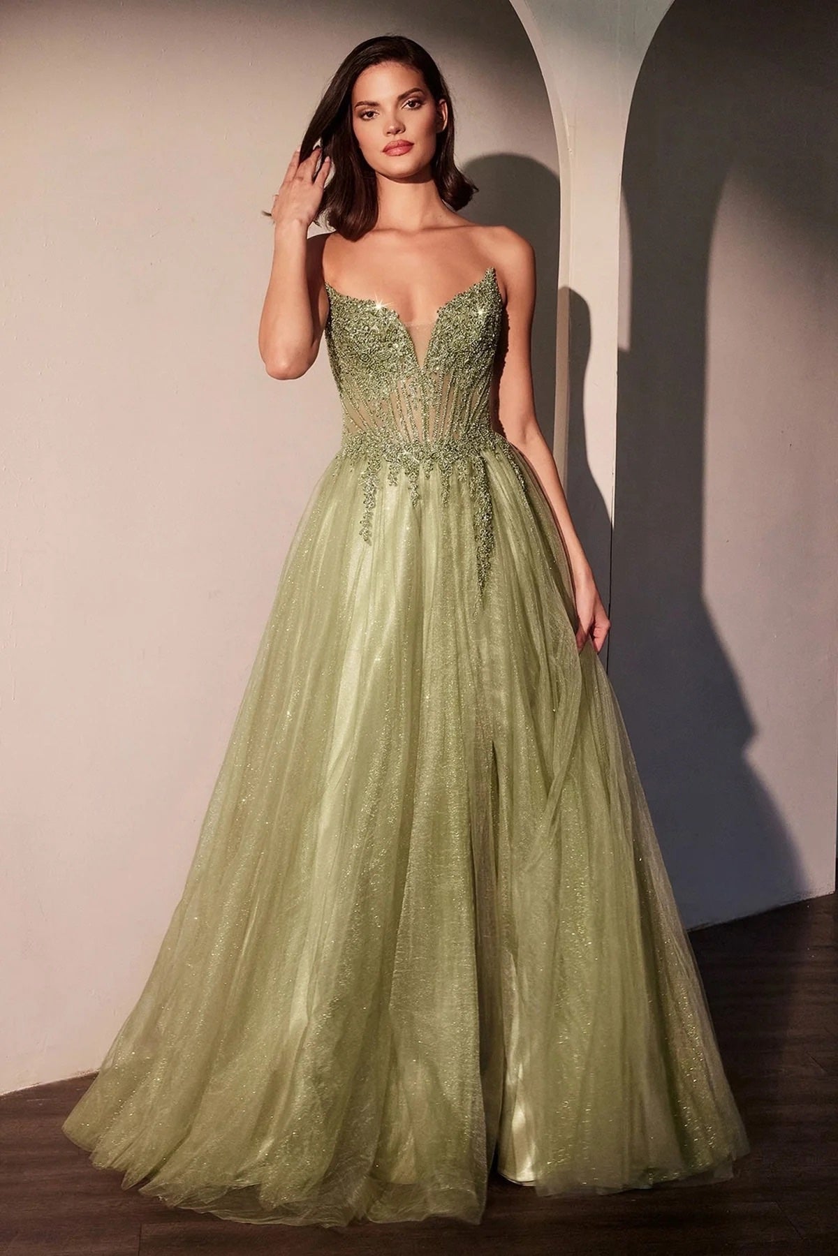 Vestido verde strapless tul image 0