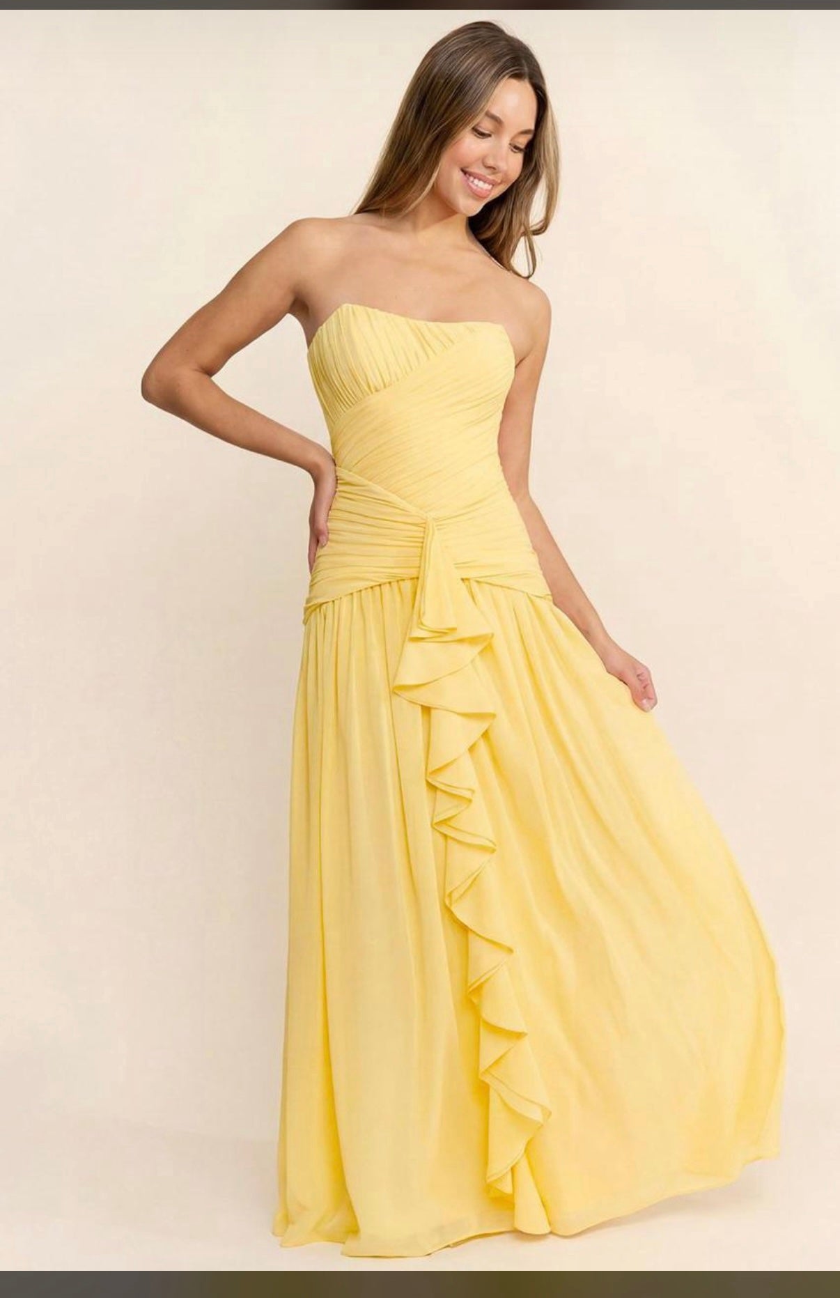 Vestido amarillo strapless image 0